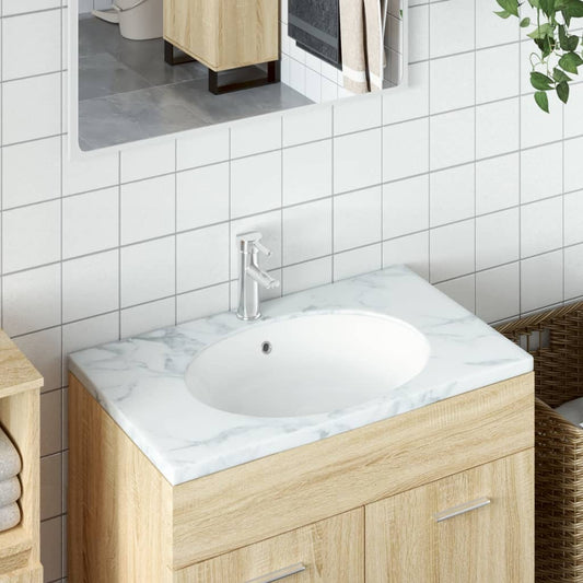 vidaXL Bathroom Sink White 49x40.5x21 cm Oval Ceramic