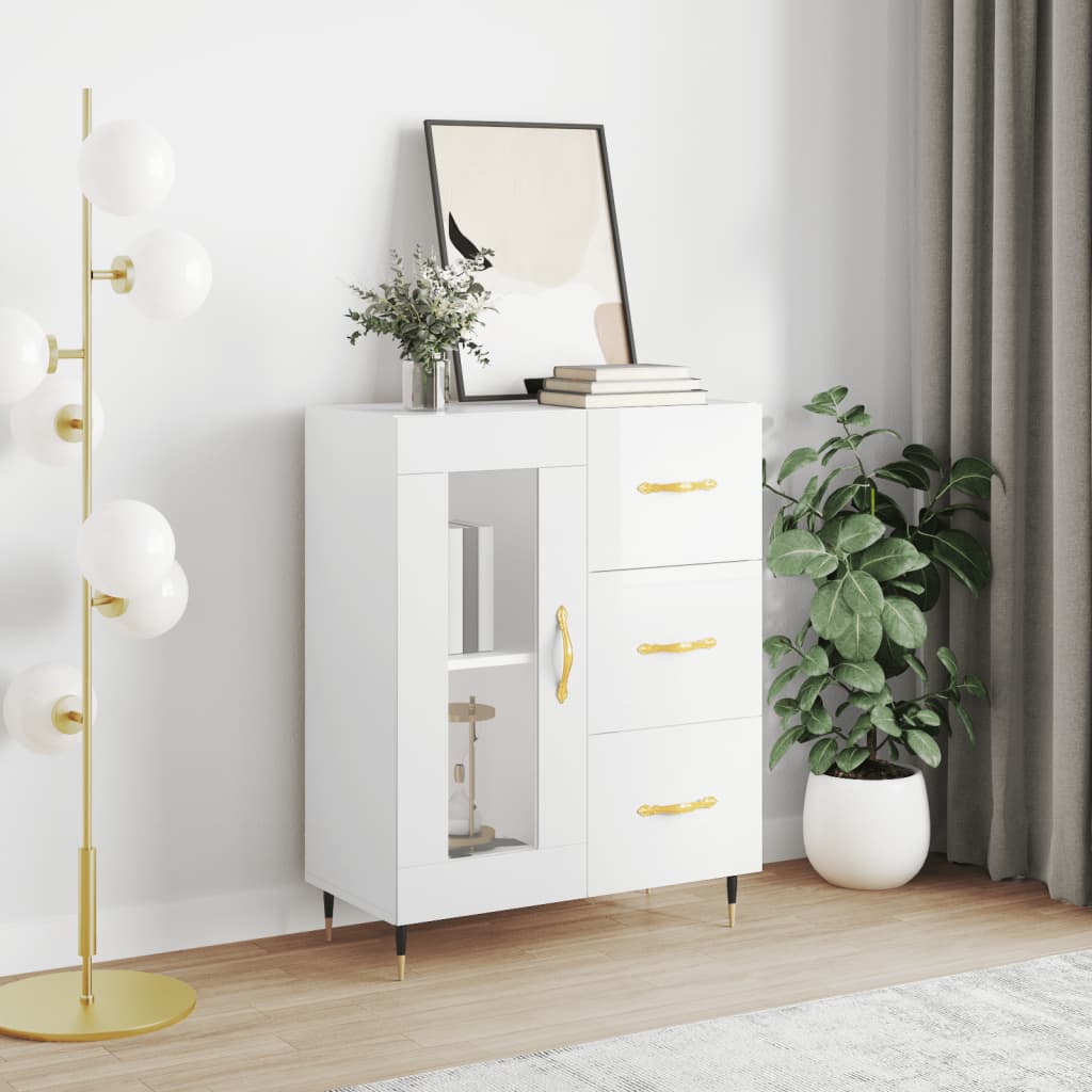 Sideboard High Gloss White 69,5x34x90 cm Engineered Wood