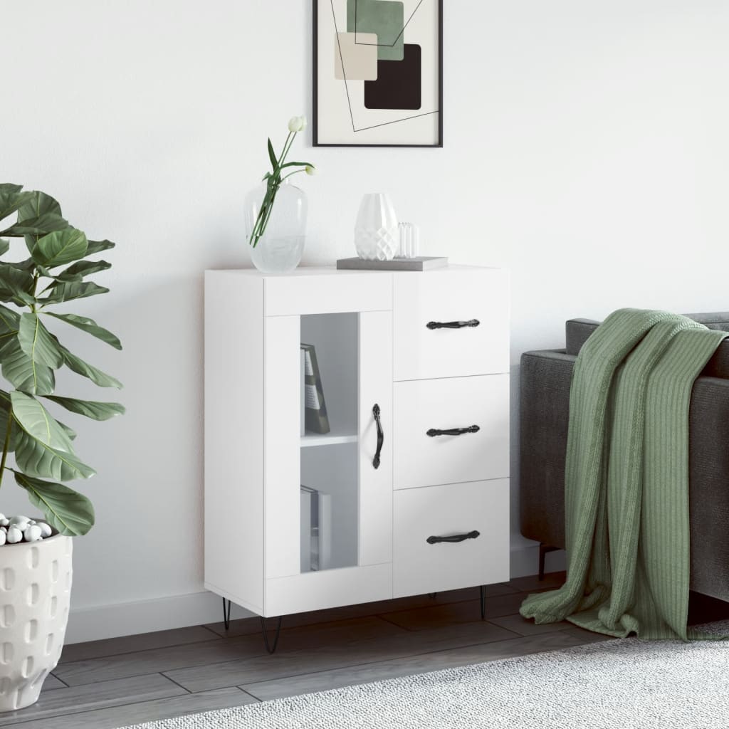 Sideboard High Gloss White 69,5x34x90 cm Engineered Wood
