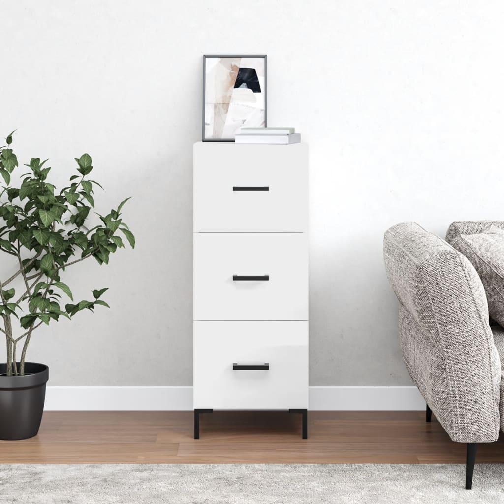 Sideboard High Gloss White 34,5x34x90 cm Engineered Wood