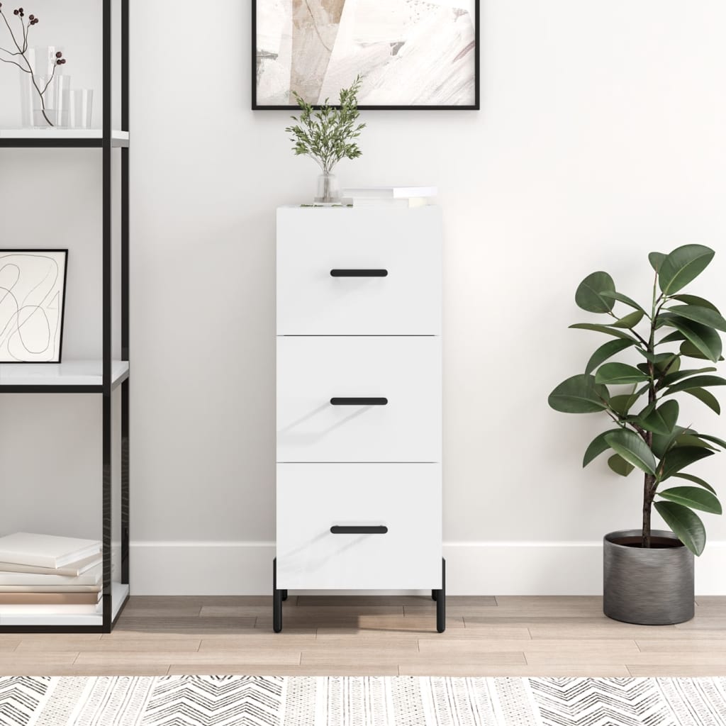Sideboard High Gloss White 34,5x34x90 cm Engineered Wood