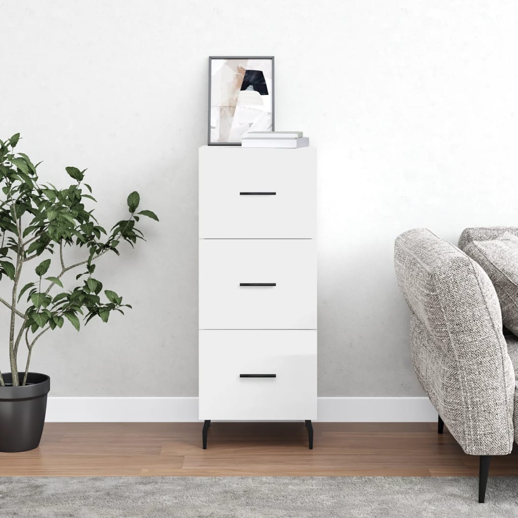 Sideboard High Gloss White 34.5x34x90 cm Engineered Wood