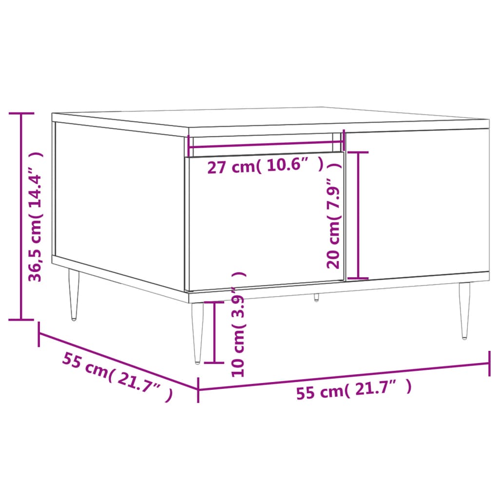 Coffee Table High Gloss White 55x55x36,5 cm Engineered Wood