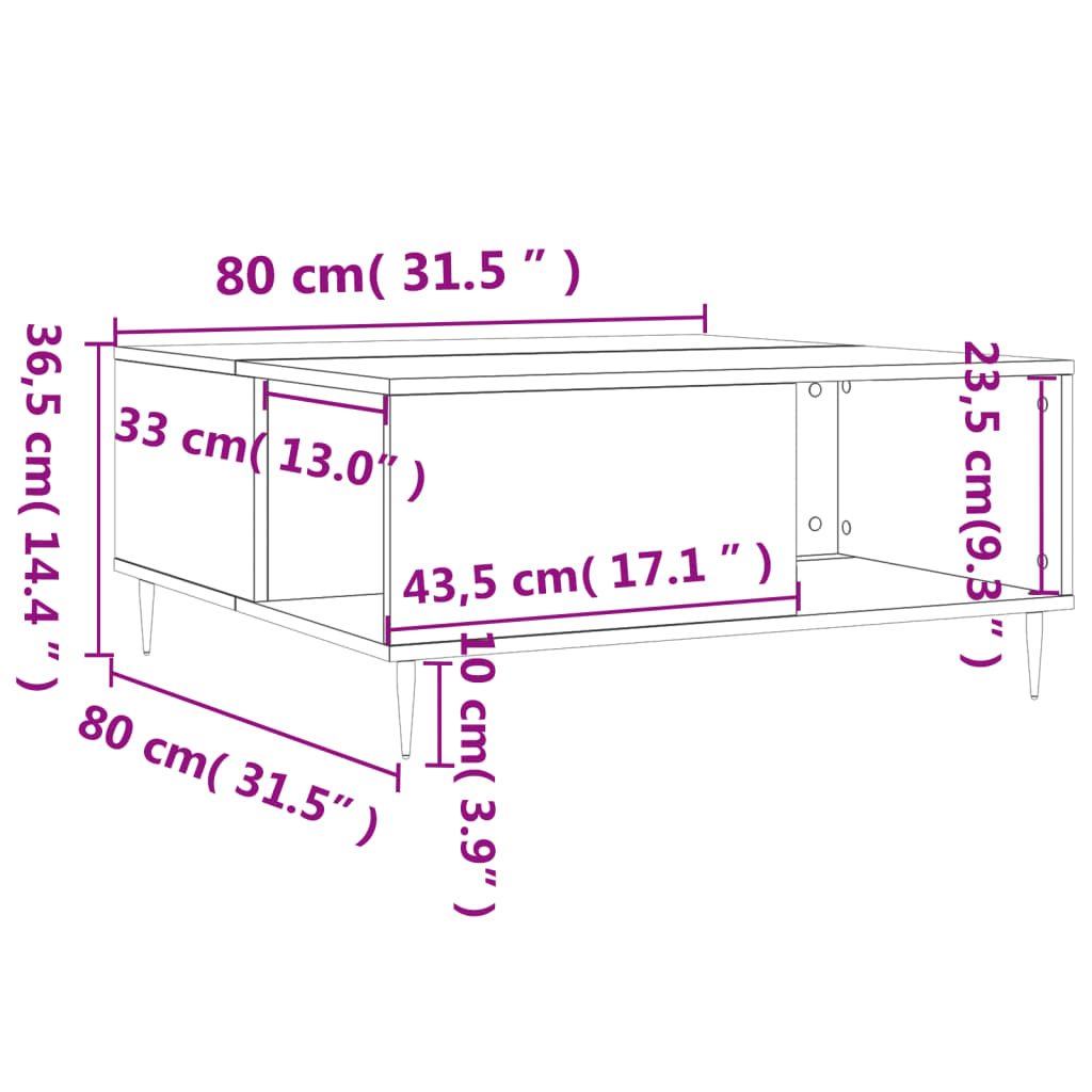 Coffee Table White 80x80x36,5 cm Engineered Wood
