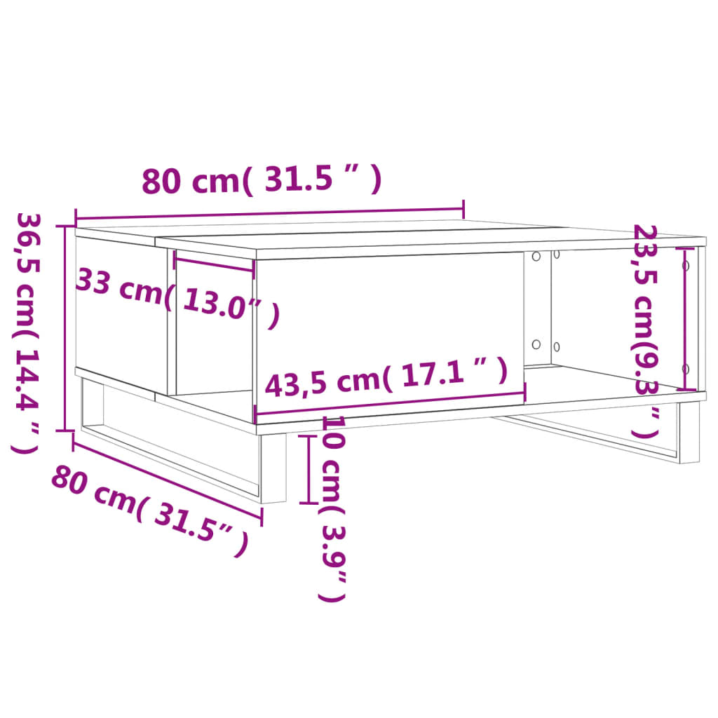 vidaXL Coffee Table White 80x80x36.5 cm Engineered Wood