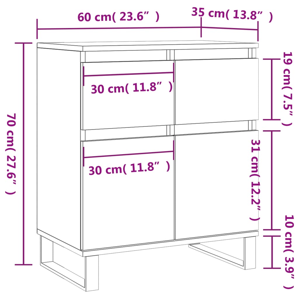 vidaXL Sideboard High Gloss White 60x35x70 cm Engineered Wood