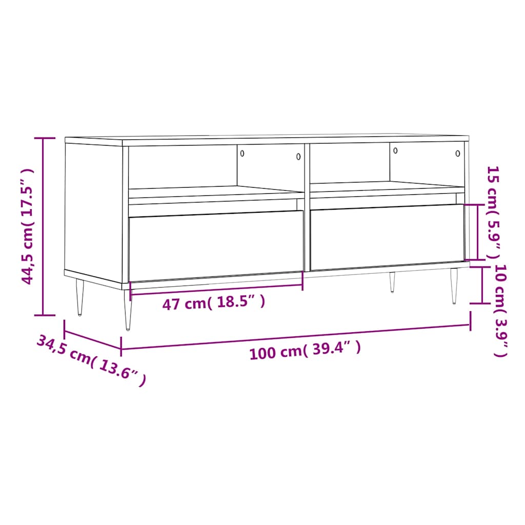 TV Cabinet Smoked Oak 100x34,5x44,5 cm Engineered Wood