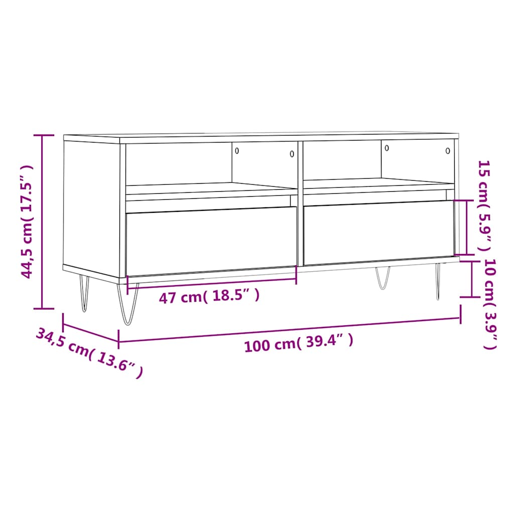 TV Cabinet Smoked Oak 100x34,5x44,5 cm Engineered Wood