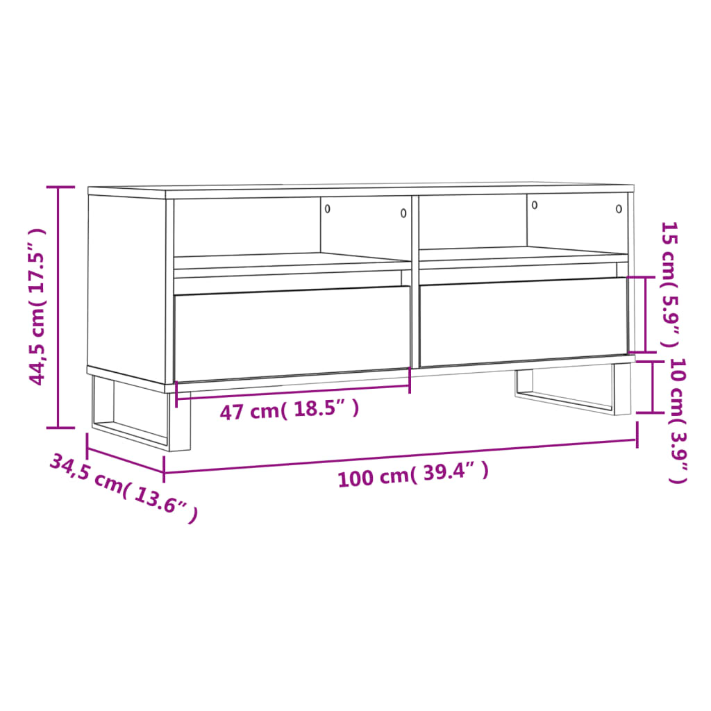 vidaXL TV Cabinet Concrete Grey 100x34.5x44.5 cm Engineered Wood