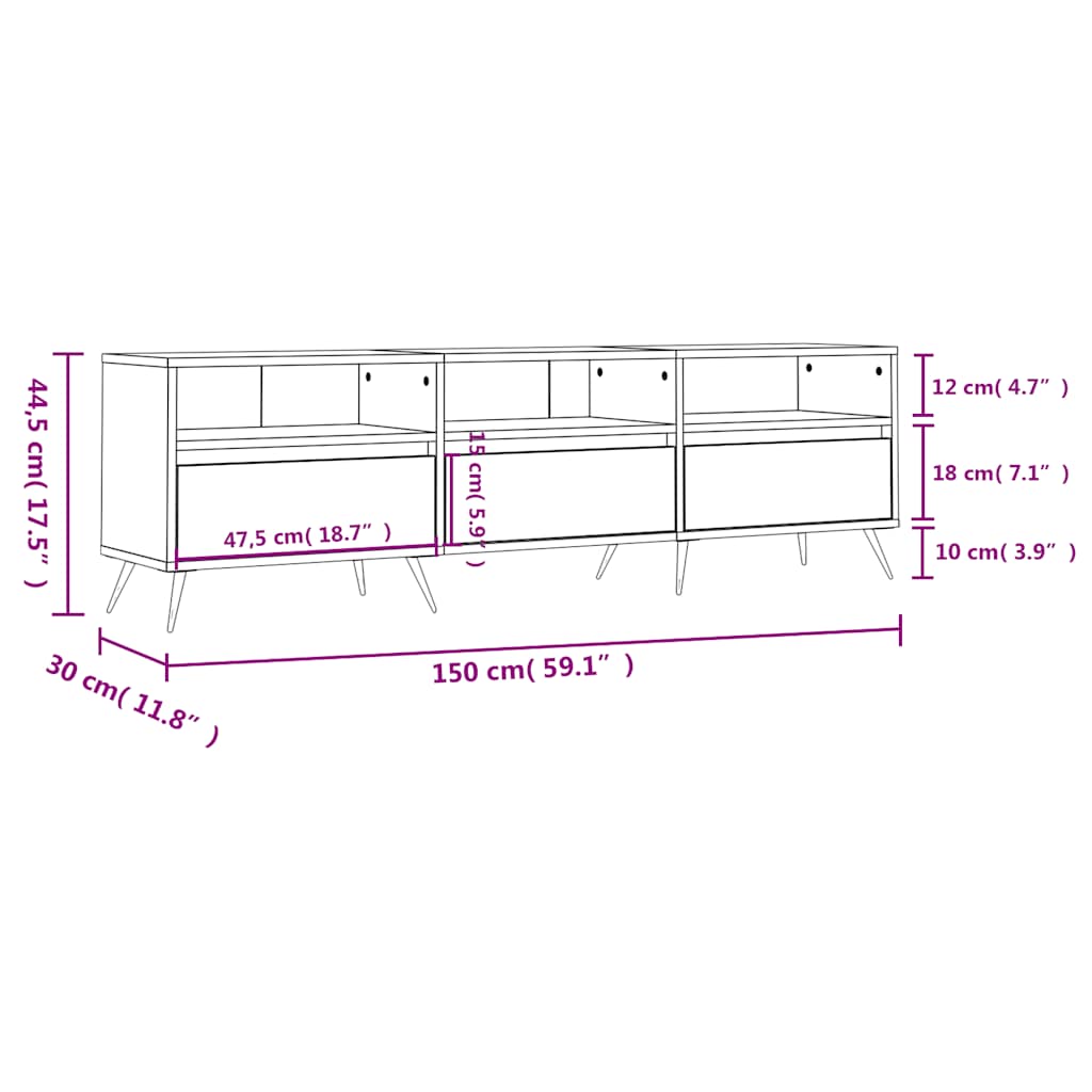 TV Cabinet Concrete Grey 150x30x44,5 cm Engineered Wood