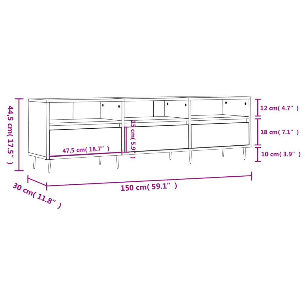 TV Cabinet Grey Sonoma 150x30x44,5 cm Engineered Wood