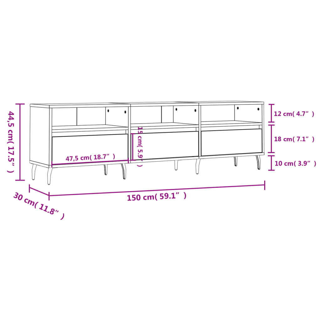 TV Cabinet White 150x30x44,5 cm Engineered Wood