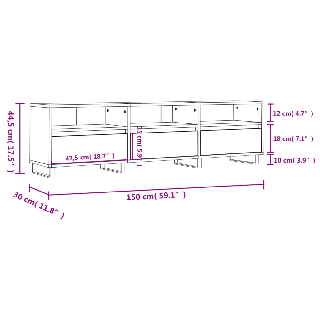 vidaXL TV Cabinet Black 150x30x44.5 cm Engineered Wood