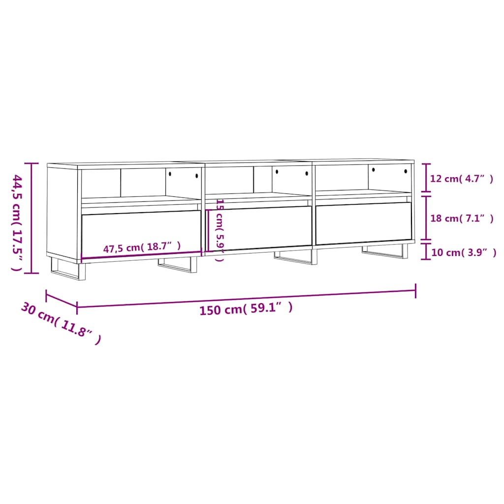 TV Cabinet Concrete Grey 150x30x44,5 cm Engineered Wood