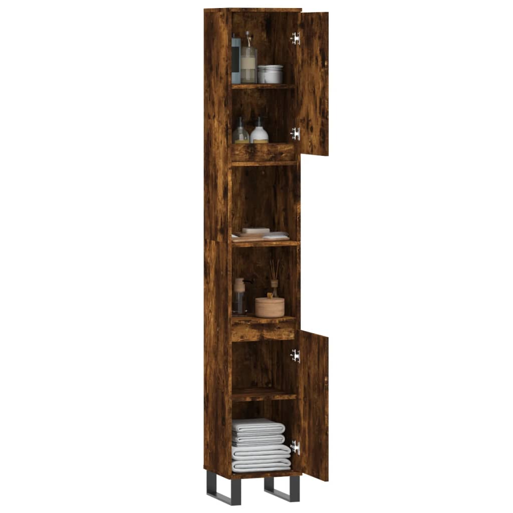 vidaXL Bathroom Cabinet Smoked Oak 30x30x190 cm Engineered Wood