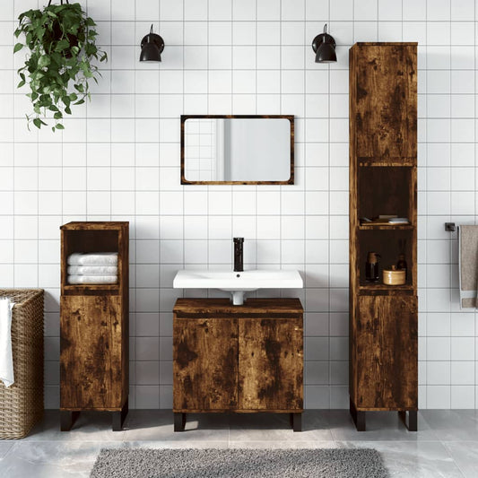 vidaXL Bathroom Cabinet Smoked Oak 30x30x190 cm Engineered Wood