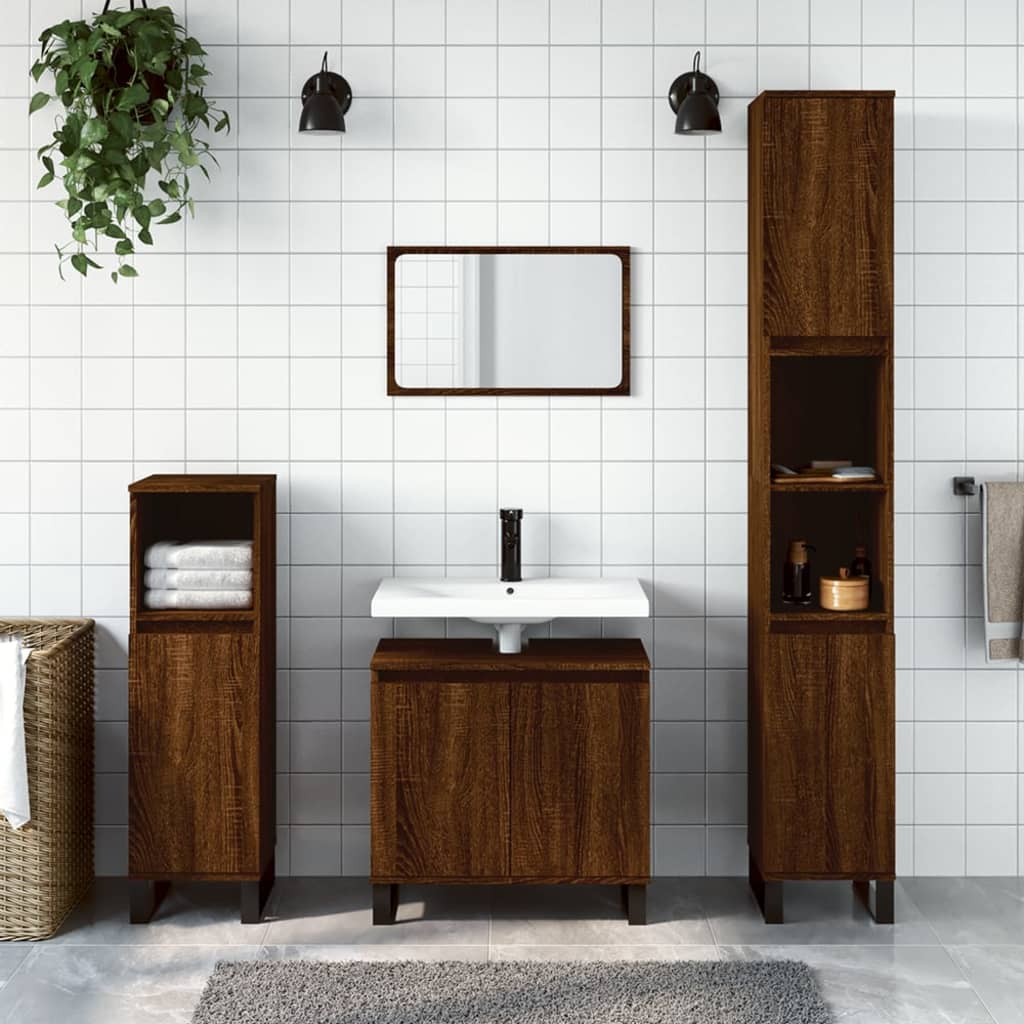 vidaXL Bathroom Cabinet Brown Oak 30x30x190 cm Engineered Wood