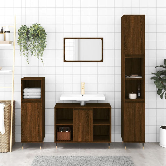 vidaXL Bathroom Cabinet Brown Oak 30x30x100 cm Engineered Wood