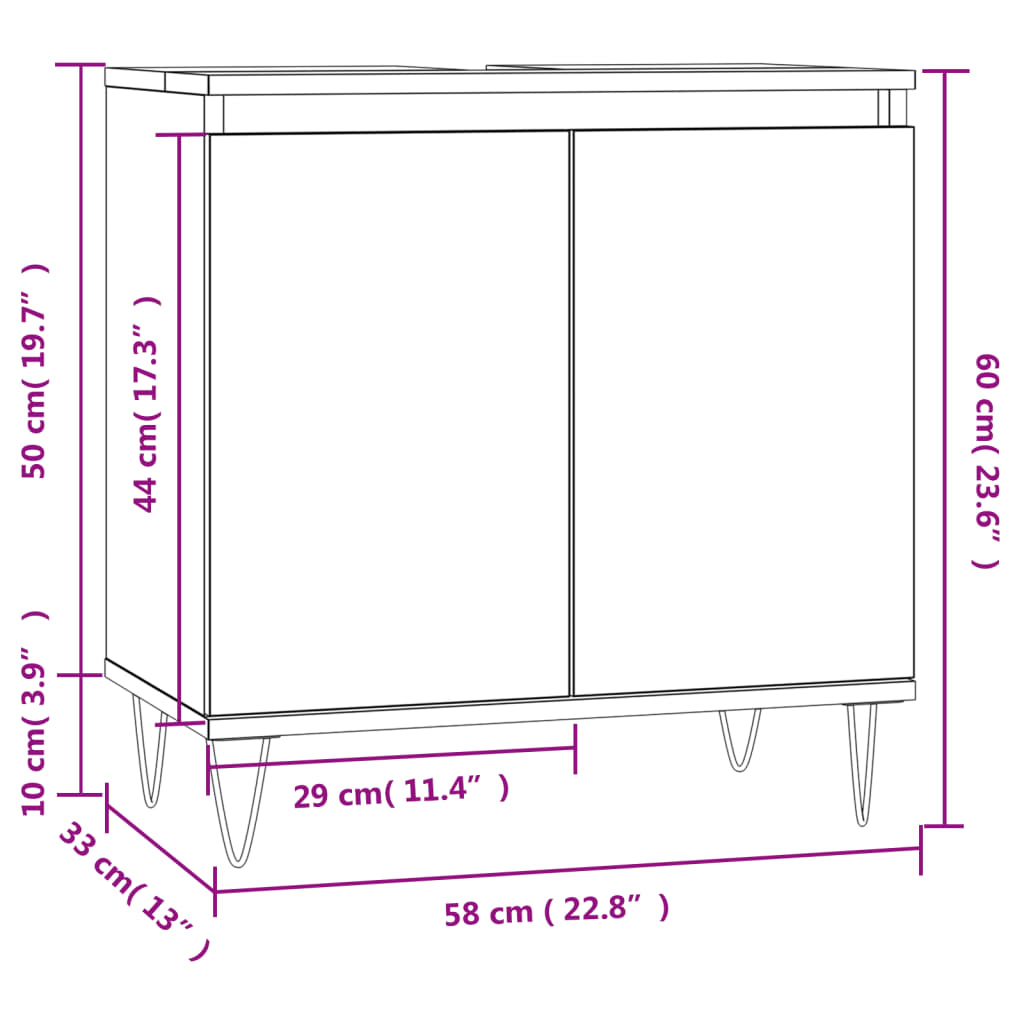 vidaXL Bathroom Cabinet High Gloss White 58x33x60 cm Engineered Wood