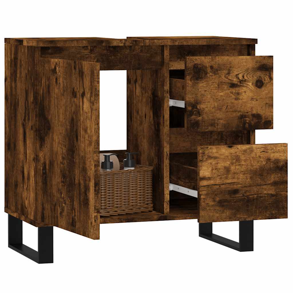 Bathroom Cabinet Smoked Oak 65x33x60 cm Engineered Wood