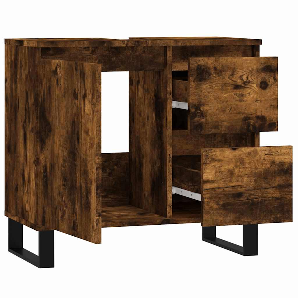 Bathroom Cabinet Smoked Oak 65x33x60 cm Engineered Wood