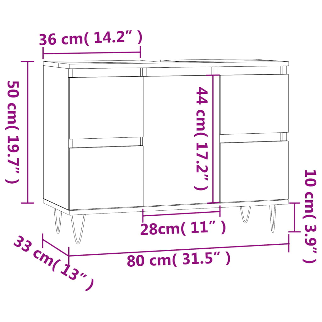 vidaXL Bathroom Cabinet Concrete Grey 80x33x60 cm Engineered Wood