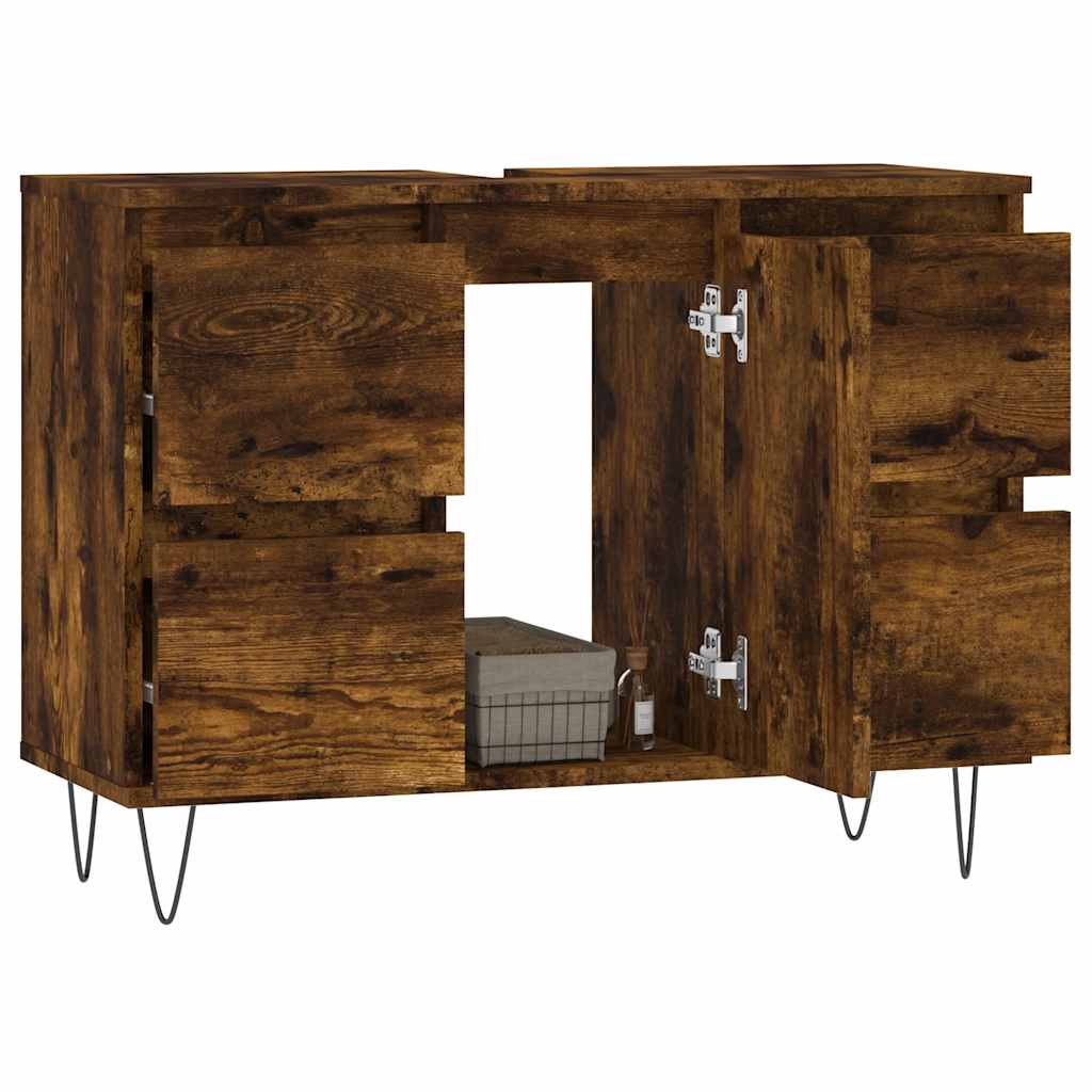 Bathroom Cabinet Smoked Oak 80x33x60 cm Engineered Wood