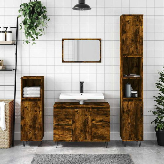 Bathroom Cabinet Smoked Oak 80x33x60 cm Engineered Wood