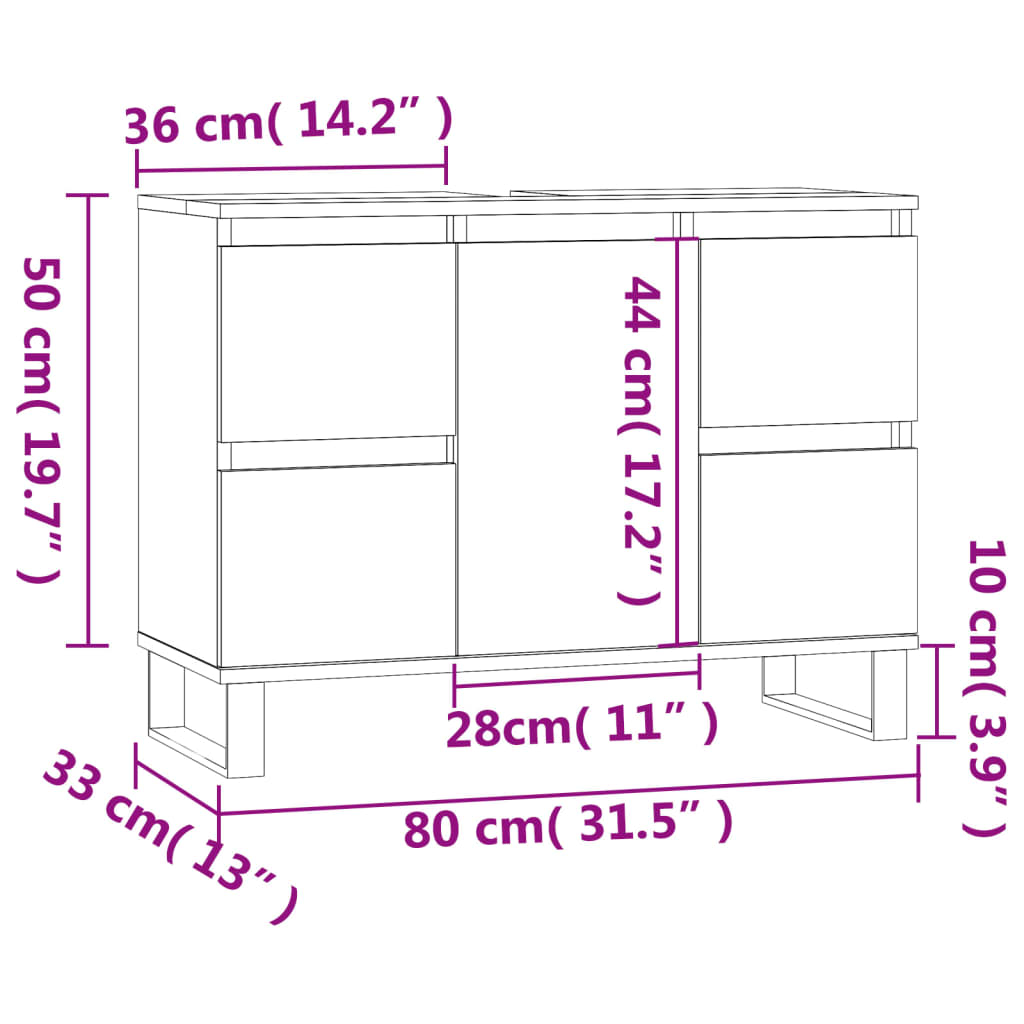 vidaXL Bathroom Cabinet High Gloss White 80x33x60 cm Engineered Wood