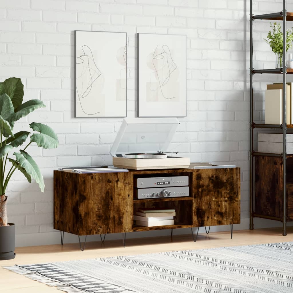 Record Cabinet Smoked Oak 121x38x48 cm Engineered Wood