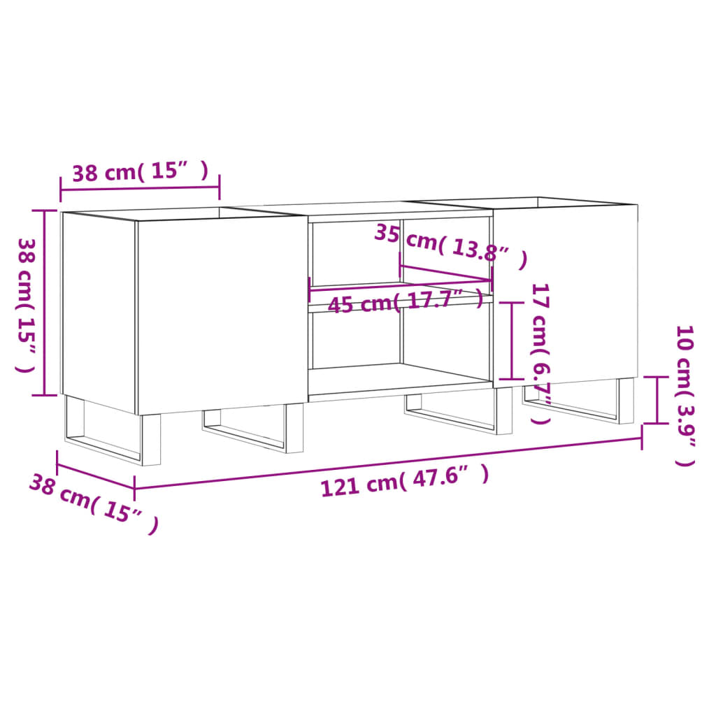 vidaXL Record Cabinet Brown Oak 121x38x48 cm Engineered Wood