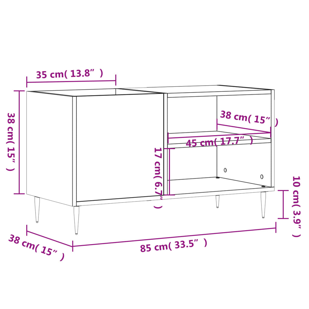 vidaXL Record Cabinet Black 85x38x48 cm Engineered Wood