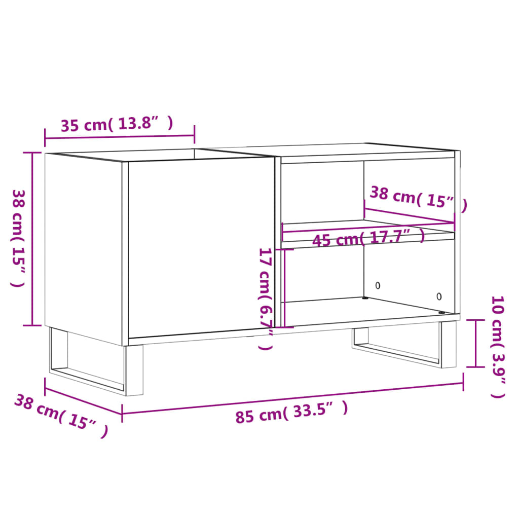 vidaXL Record Cabinet Black 85x38x48 cm Engineered Wood