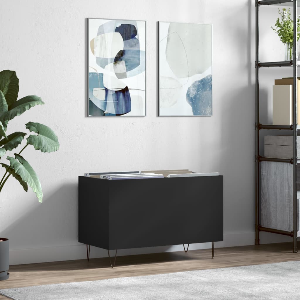 Record Cabinet Black 74.5x38x48 cm Engineered Wood