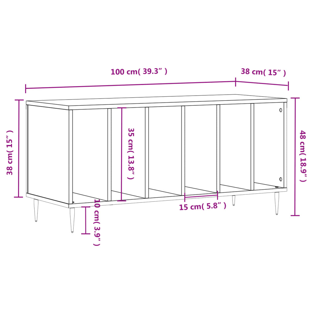 vidaXL Record Cabinet Brown Oak 100x38x48 cm Engineered Wood