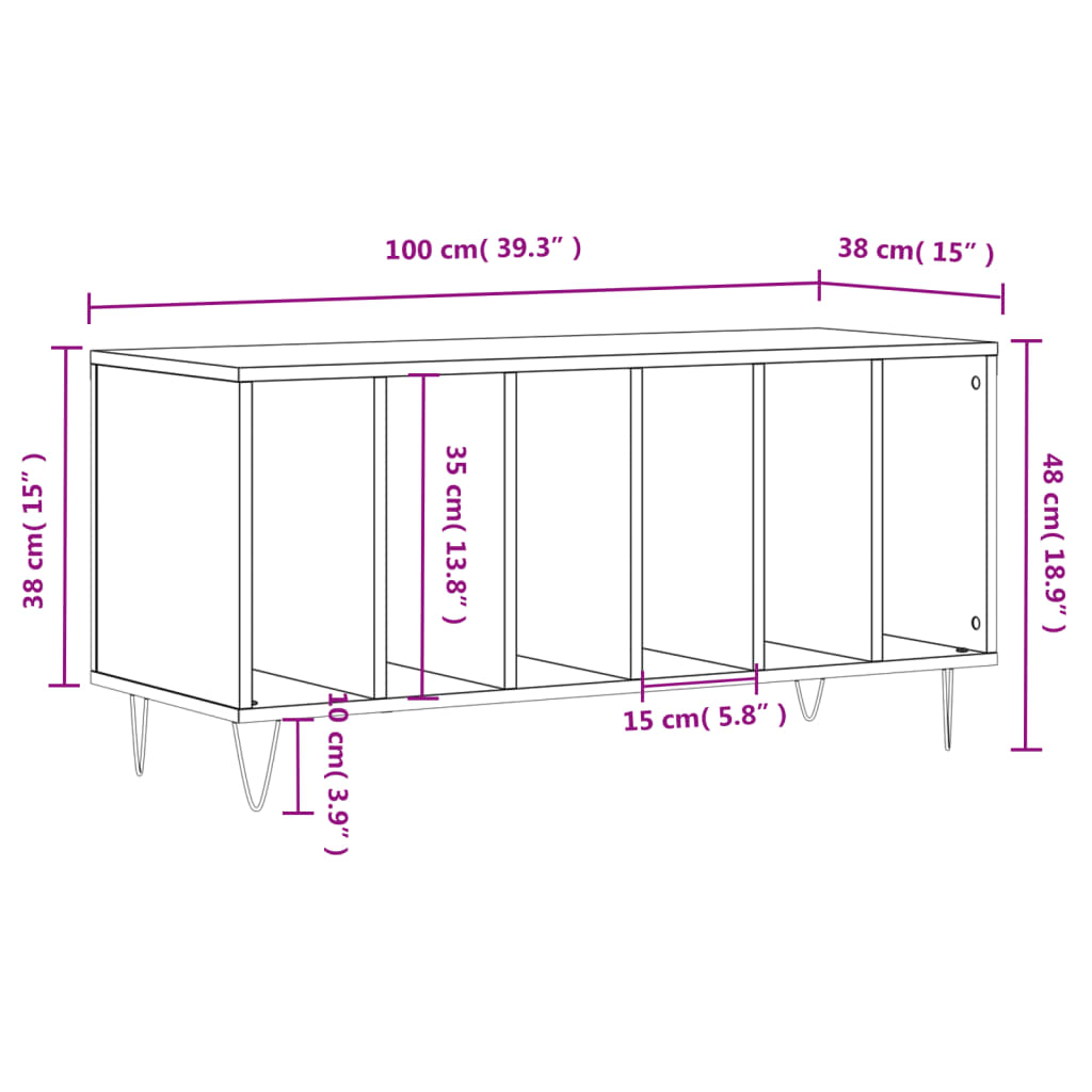 Record Cabinet Grey Sonoma 100x38x48 cm Engineered Wood