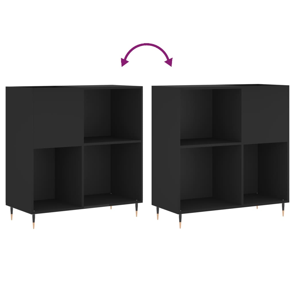 Record Cabinet | Black | Engineered Wood | 84.5 x 38 x 89 cm | Modern
