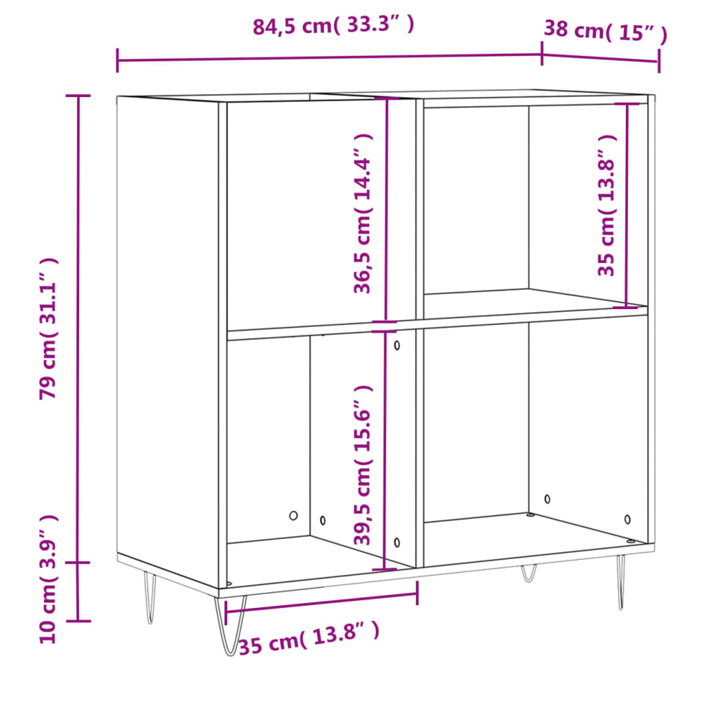 Record Cabinet Smoked Oak 84,5x38x89 cm Engineered Wood