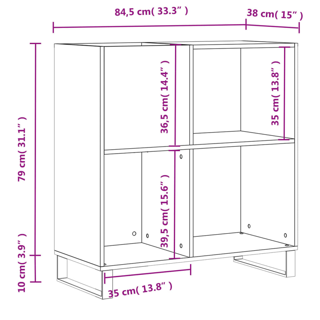 Record Cabinet Concrete Grey 84.5x38x89 cm Engineered Wood