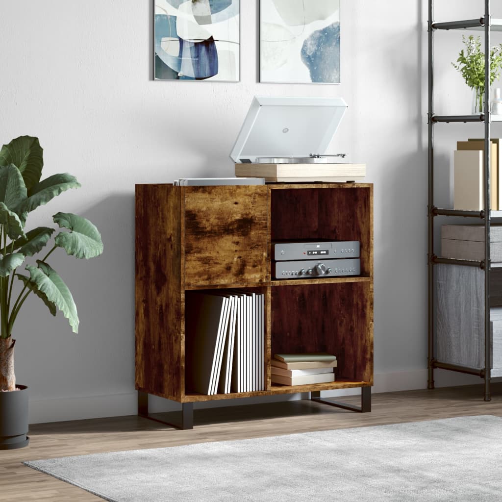 Record Cabinet Smoked Oak 84.5x38x89 cm Engineered Wood