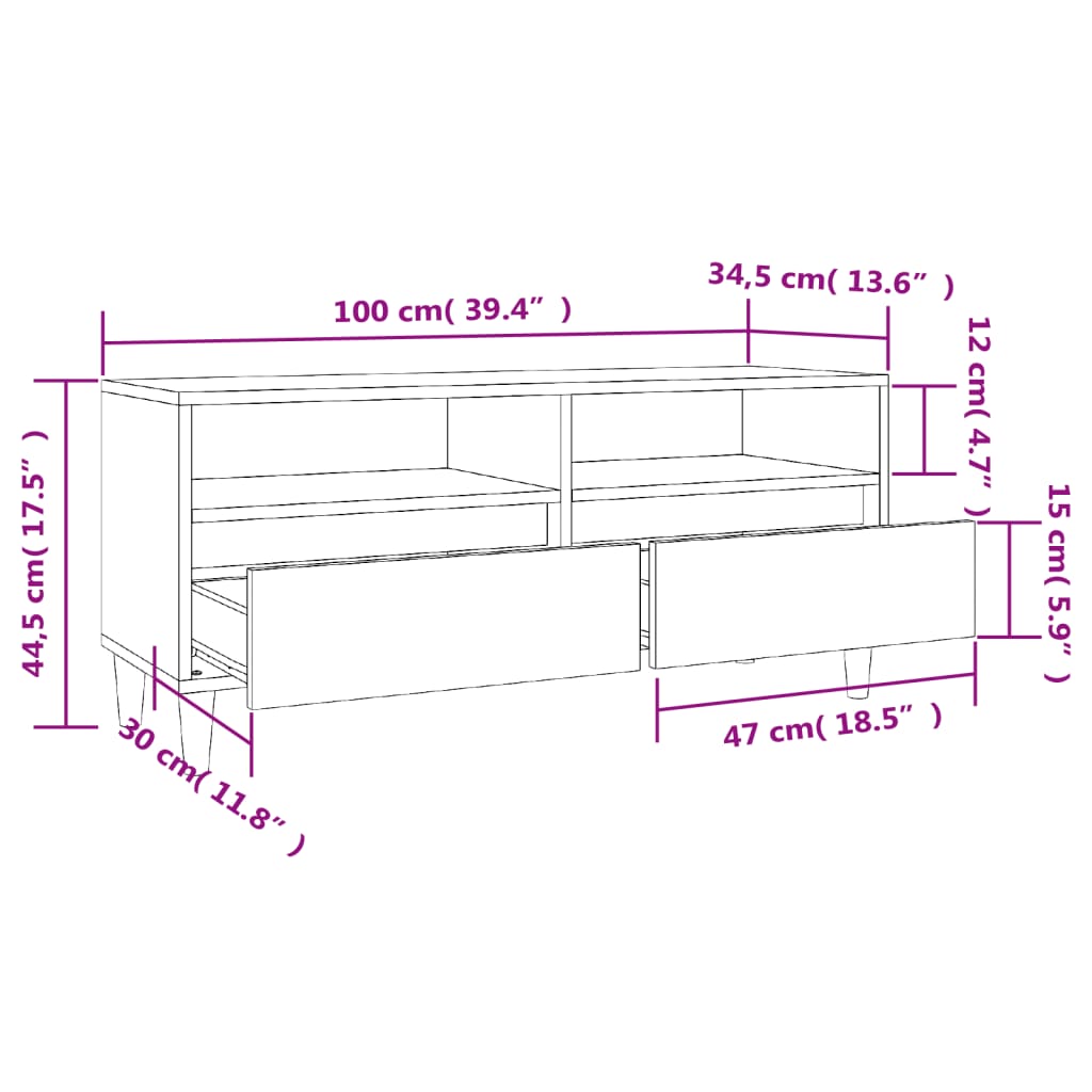 TV Cabinet Concrete Grey 100x34,5x44,5 cm Engineered Wood