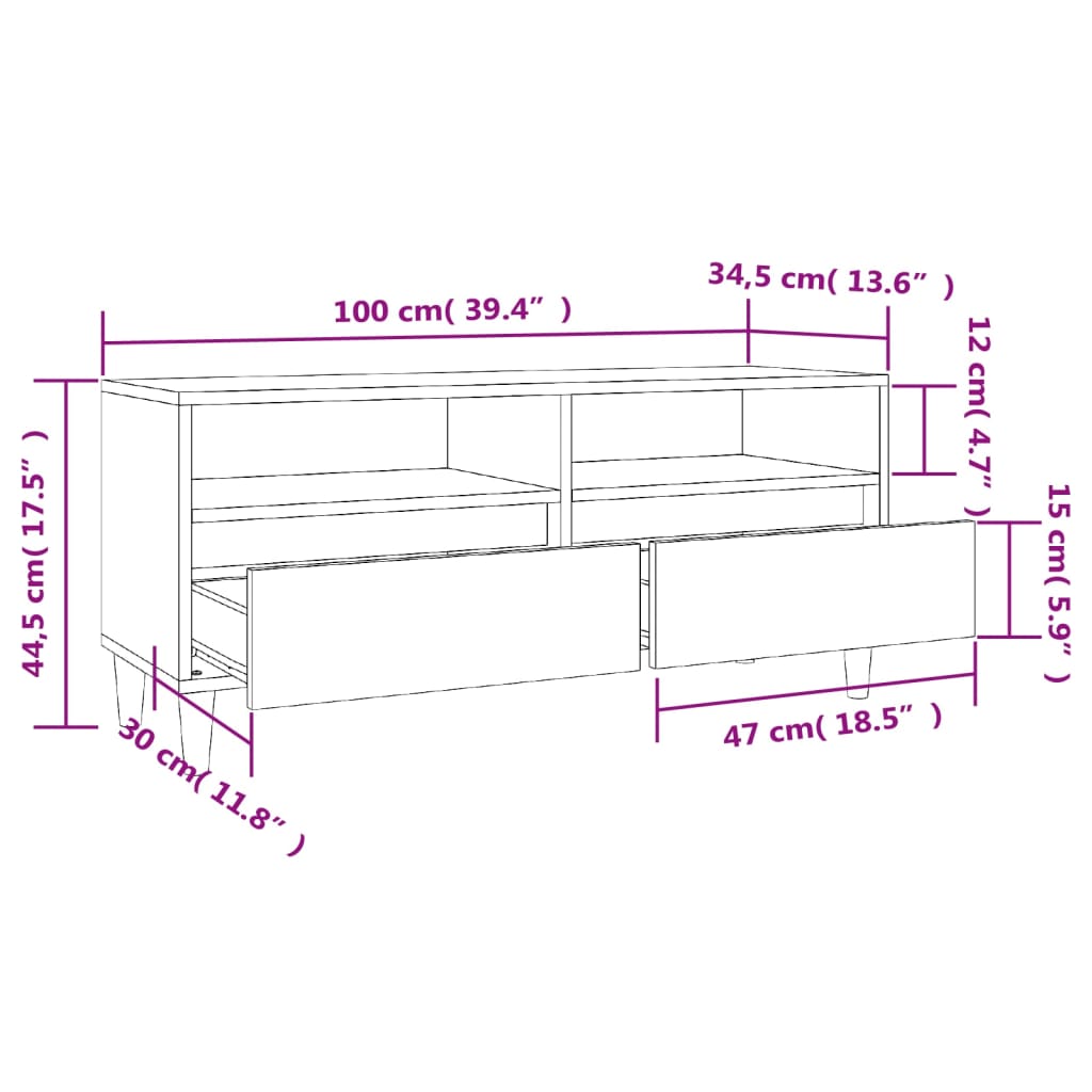 vidaXL TV Cabinet Brown Oak 100x34.5x44.5 cm Engineered Wood