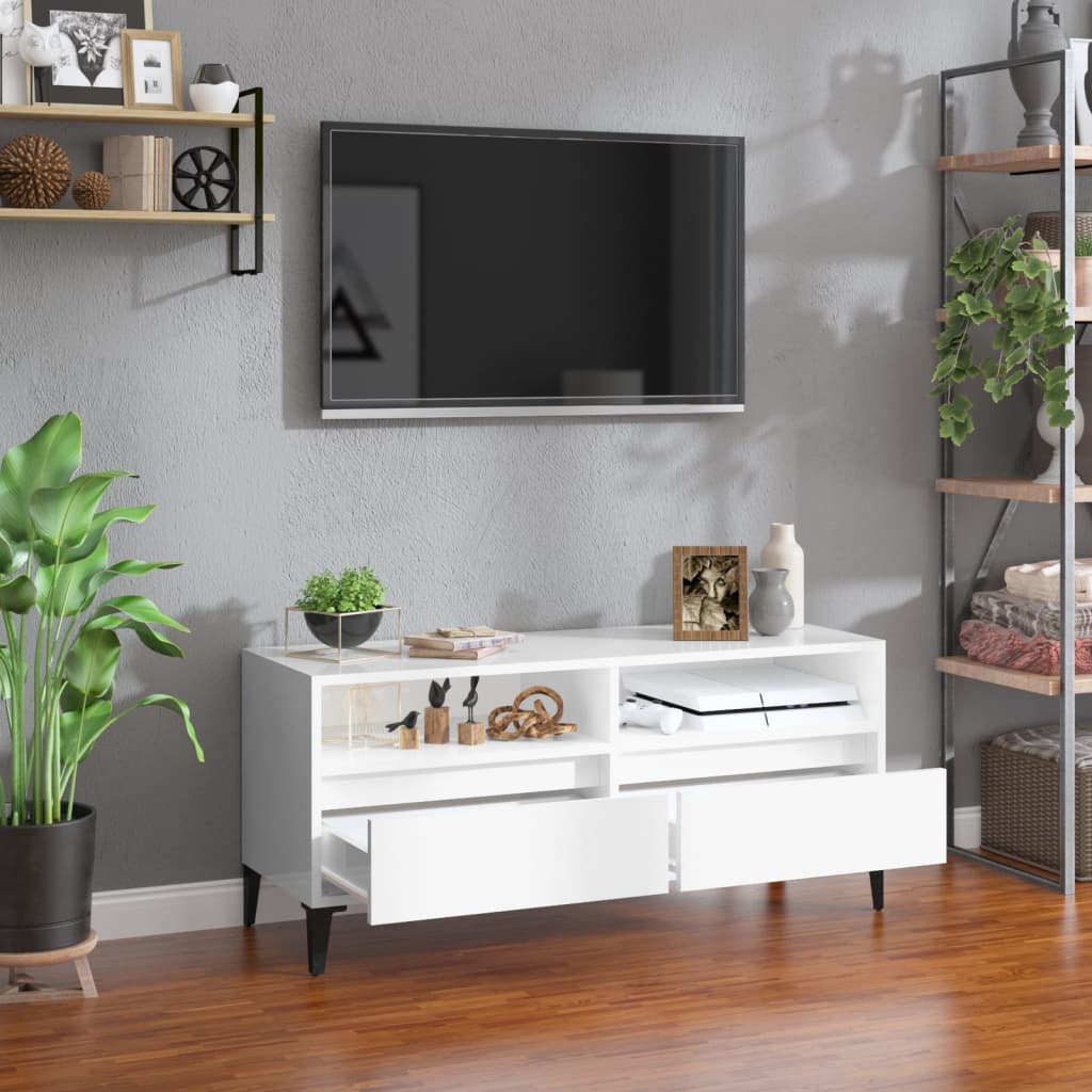 TV Cabinet High Gloss White 100x34,5x44,5 cm Engineered Wood