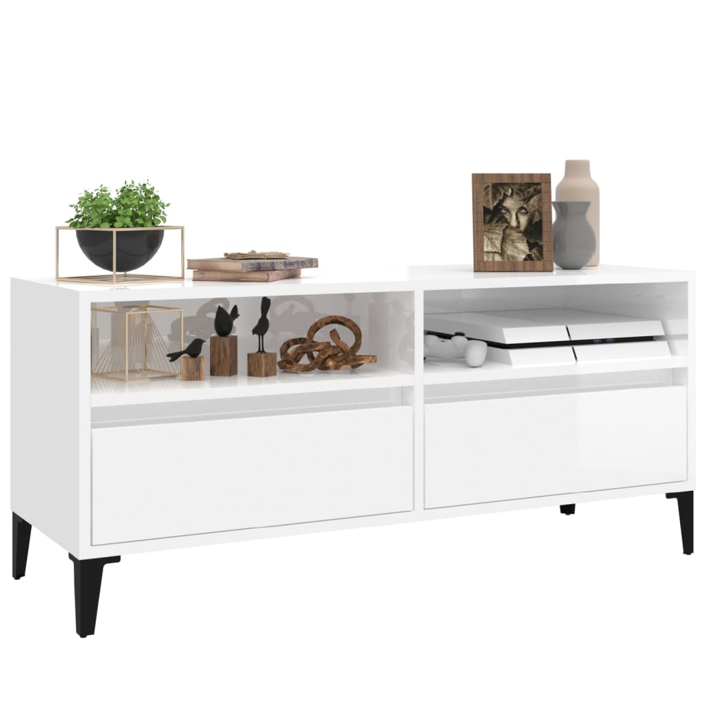 TV Cabinet High Gloss White 100x34,5x44,5 cm Engineered Wood