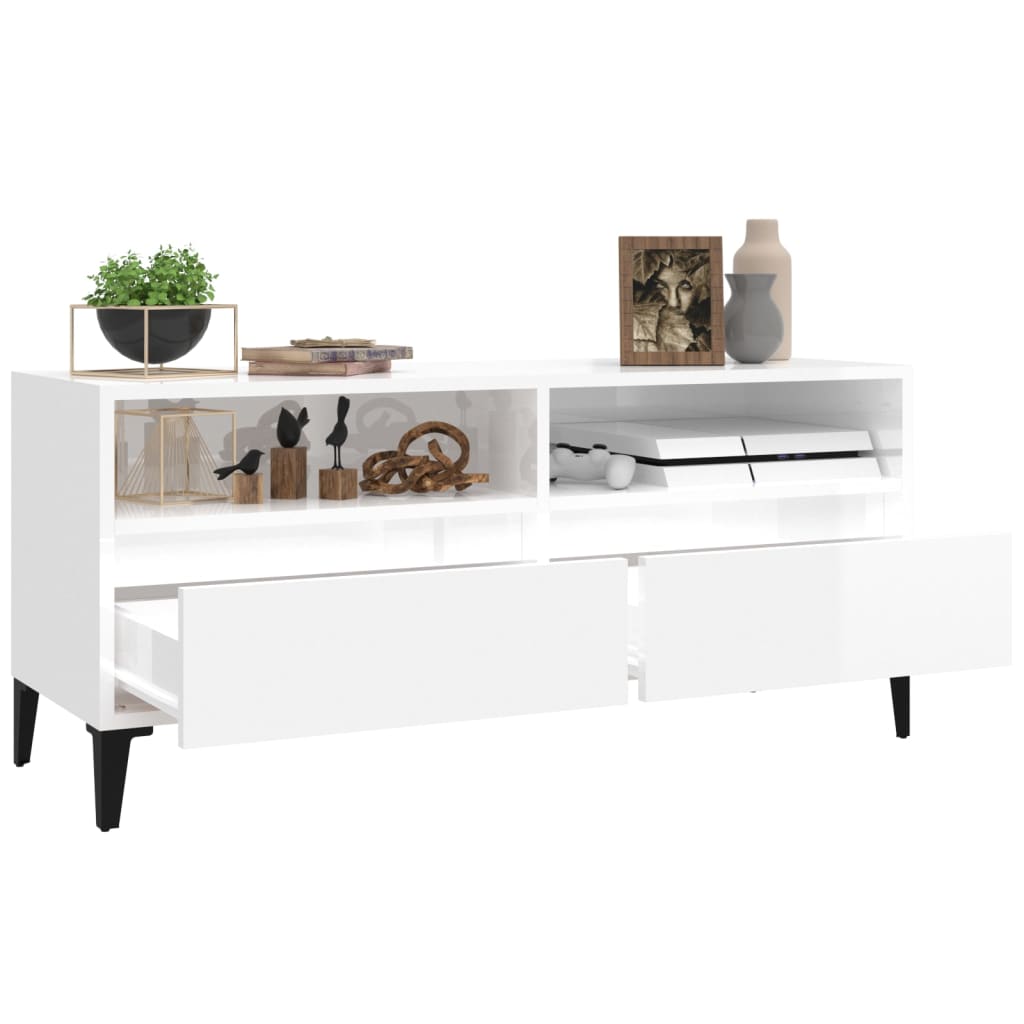 TV Cabinet High Gloss White 100x34,5x44,5 cm Engineered Wood