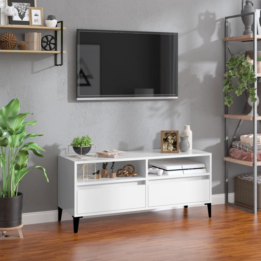 TV Cabinet High Gloss White 100x34,5x44,5 cm Engineered Wood