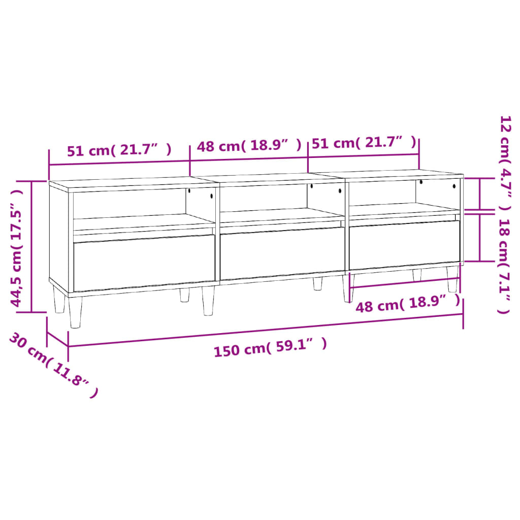 TV Cabinet White 150x30x44,5 cm Engineered Wood