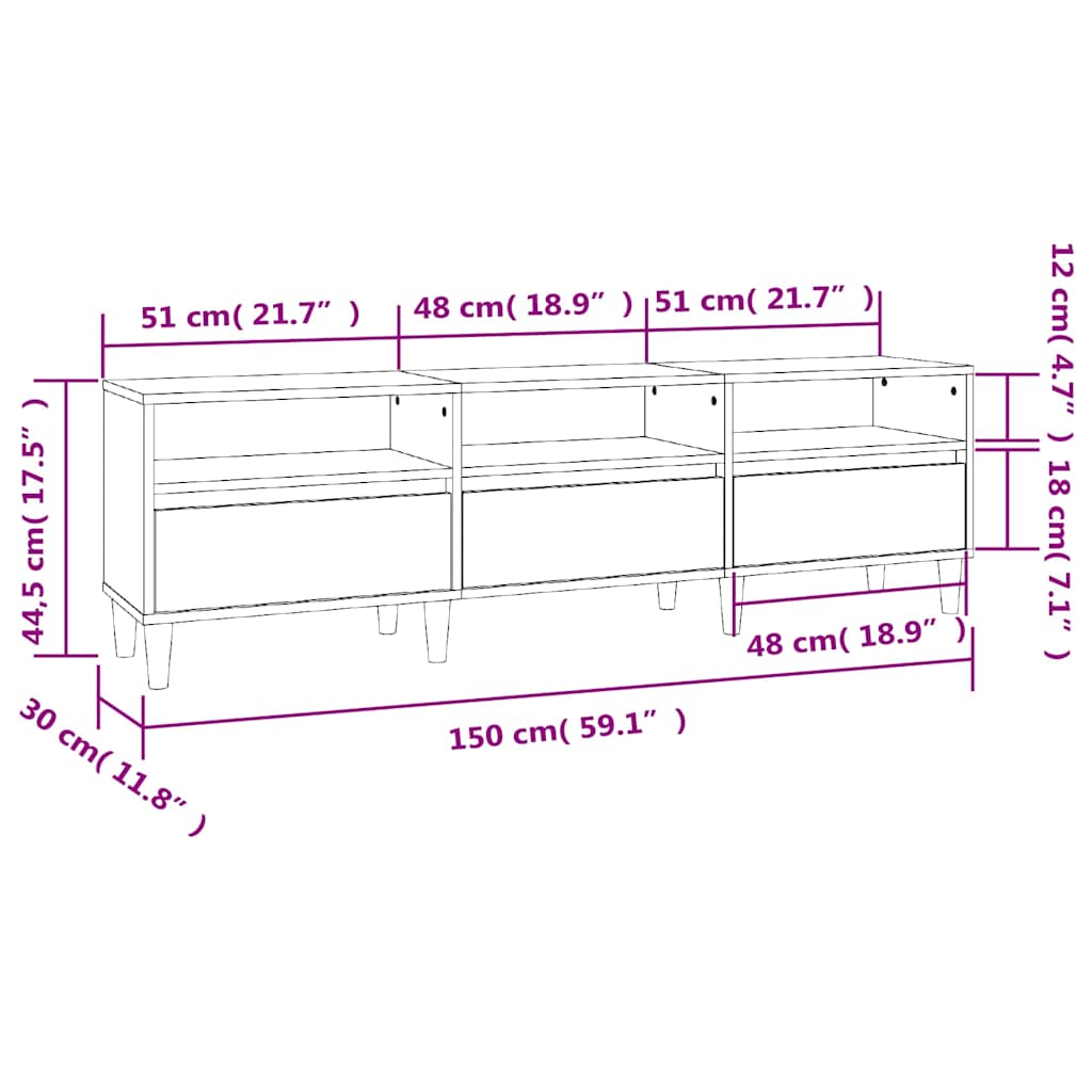 TV Cabinet Sonoma Oak 150x30x44,5 cm Engineered Wood