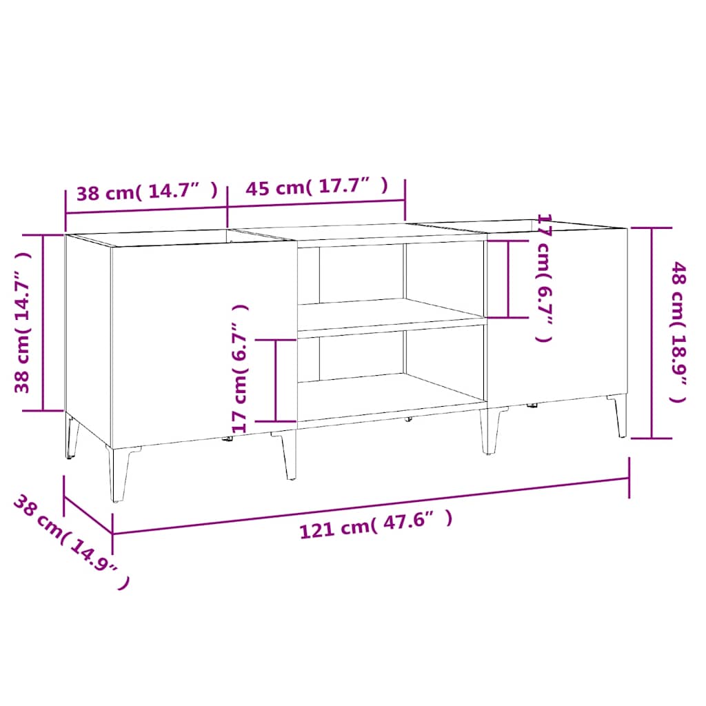 Record Cabinet White 121x38x48 cm Engineered Wood