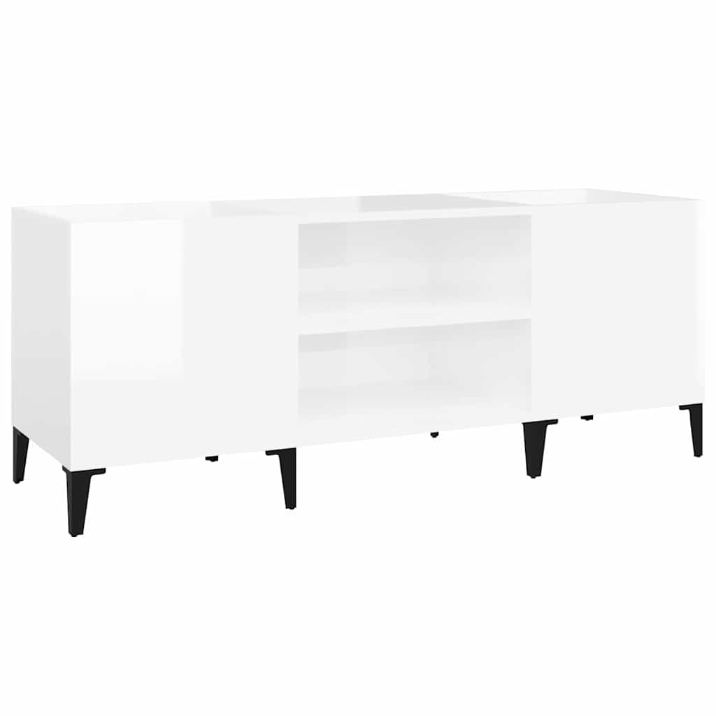 Record Cabinet High Gloss White 121x38x48 cm Engineered Wood